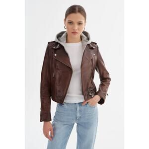 LAMARQUE HOLY Leather Biker Jacket with Removable Hood